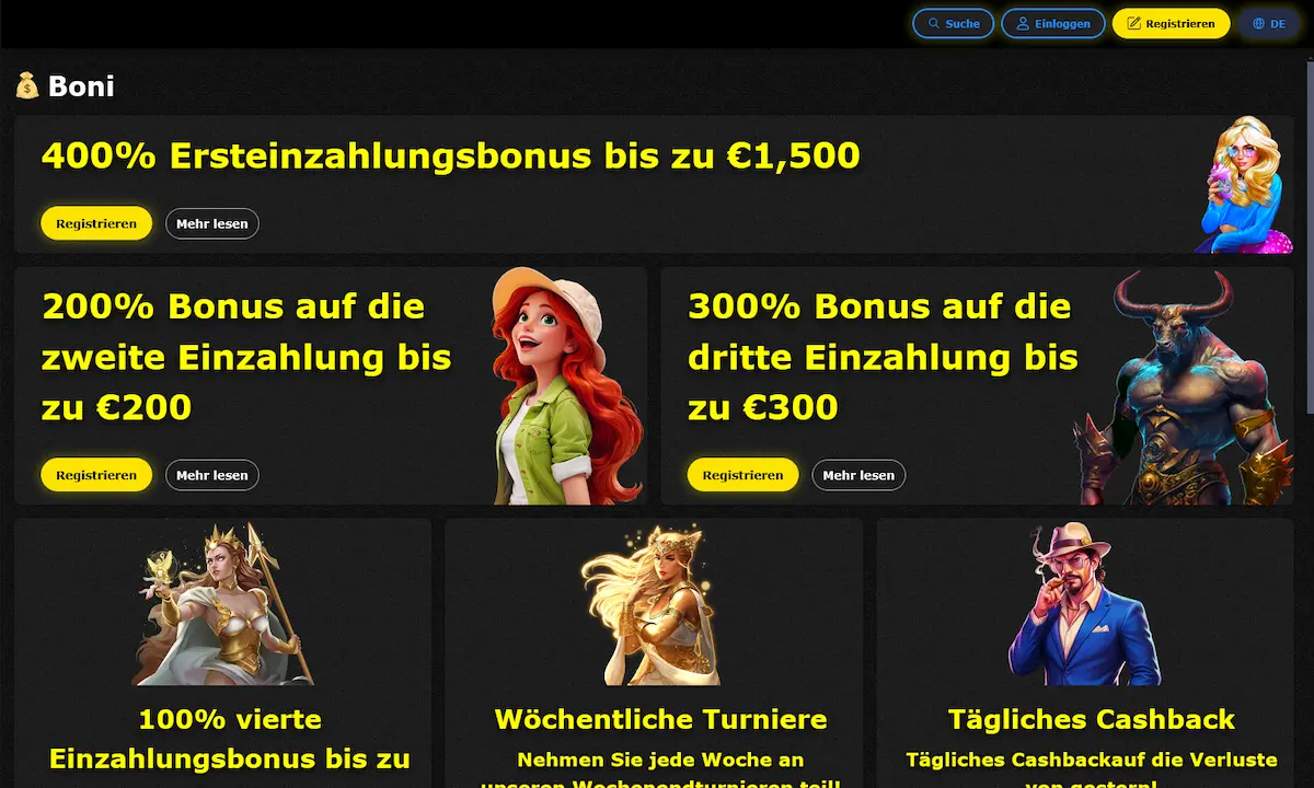 7gold Willkommenspaket mit 400% Ersteinzahlungsbonus bis 1.500 Euro